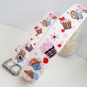 Cupcake🎀PrintWomen's Silver Buckle Belt| Italian Style| Short/Pants Belt
